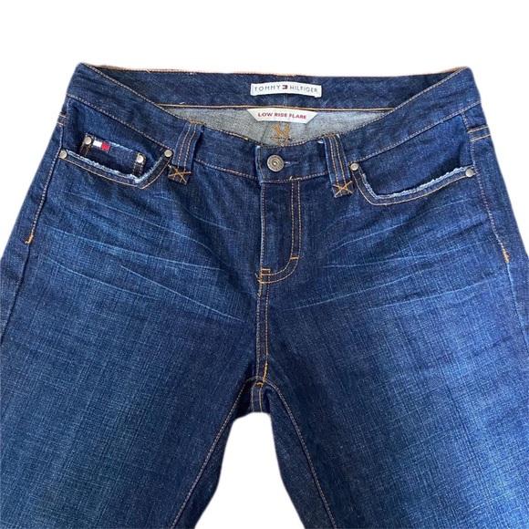 vintage Y2K Tommy Hilfiger Low Rise Flare dark wash jeans w blue rhinestone - Picture 3 of 4